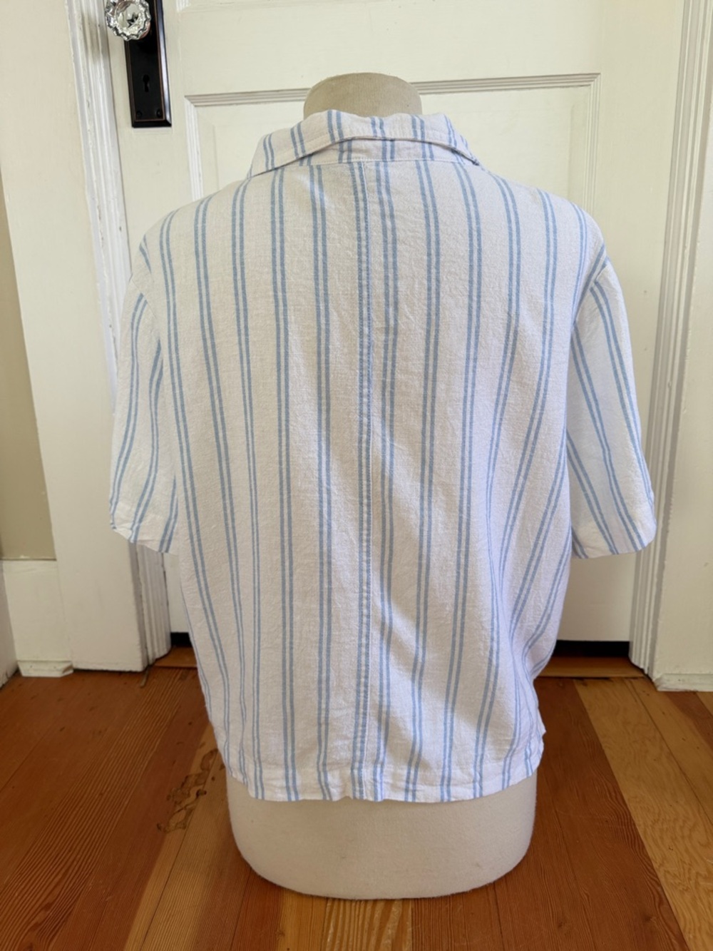 BUFFALO David Bitton White Blue Striped Linen Blend Button Down Shirt Large - Picture 4 of 6